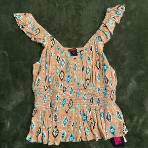 Rock N Roll Denim Women's Orange and Blue Patterned Blouse